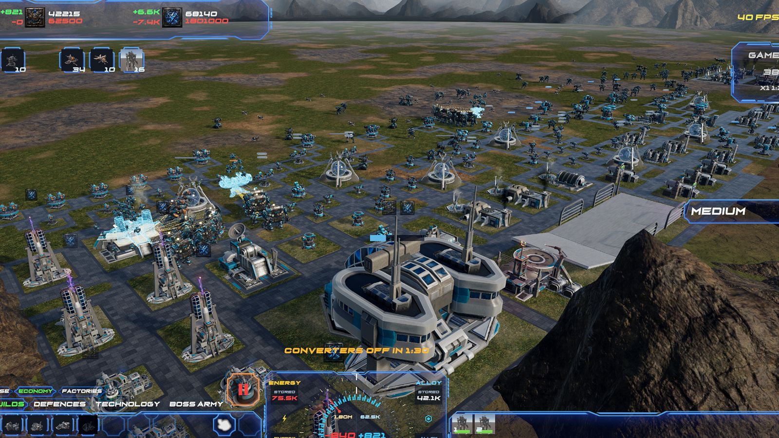 Base overview with factories, power and defenses