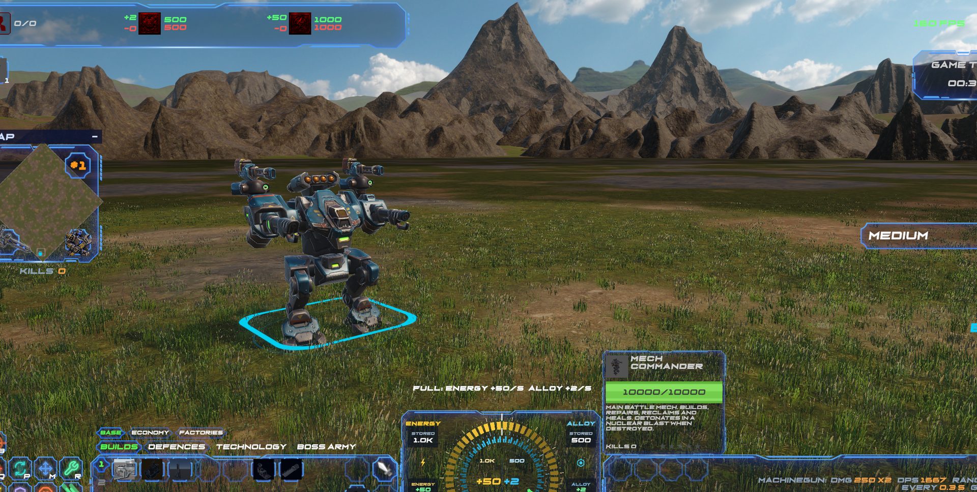 The commander mech standing in an open field