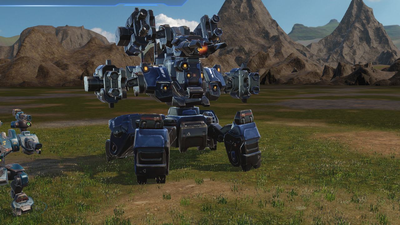 Blue faction boss walker, a colossal multi-weapon machine