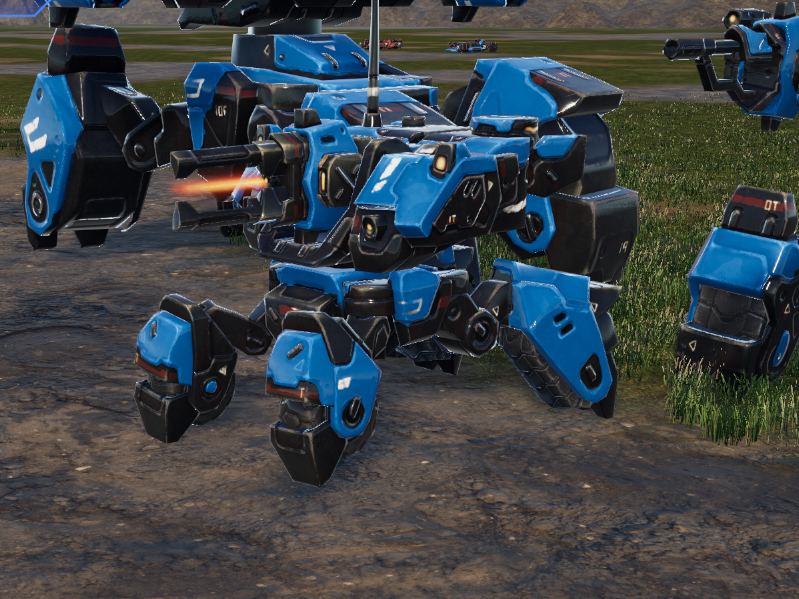 Blue gun walker opening fire